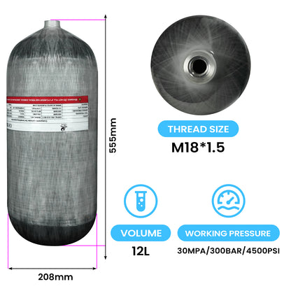 TUDIVING-4500Psi Scuba Diving Tank,12L Carbon Fiber Scuba Tank with DIN Valve,732 Cu in Deep Dive Gas Cylinder,High Pressure Composite Cylinder