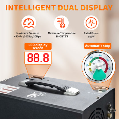 TUDIVING-4500Psi/300Bar Diving High Pressure Compressor,800W Dual-Cylinder PCP Air Compressor,Auto Stop,Scuba Compressorfor Fill a 2L Diving Tank