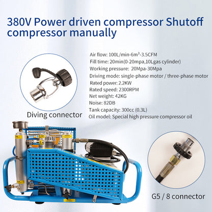 TUDIVING-4500Psi/300Bar/30Mpa Diving Air Compressor, Pcp Air Compressor, High Pressure Pump,High Pressure Diving Compressor for Filling Diving Tank/PCP Rifle/Paintball Air Gun