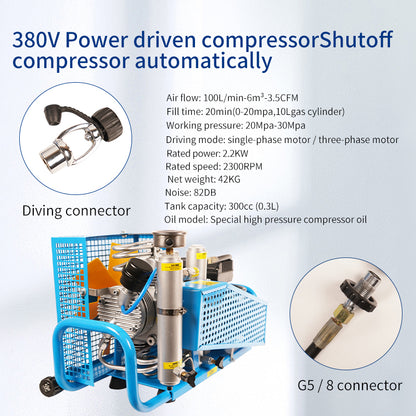 TUDIVING-4500Psi/300Bar/30Mpa Diving Air Compressor, Pcp Air Compressor, High Pressure Pump,High Pressure Diving Compressor for Filling Diving Tank/PCP Rifle/Paintball Air Gun