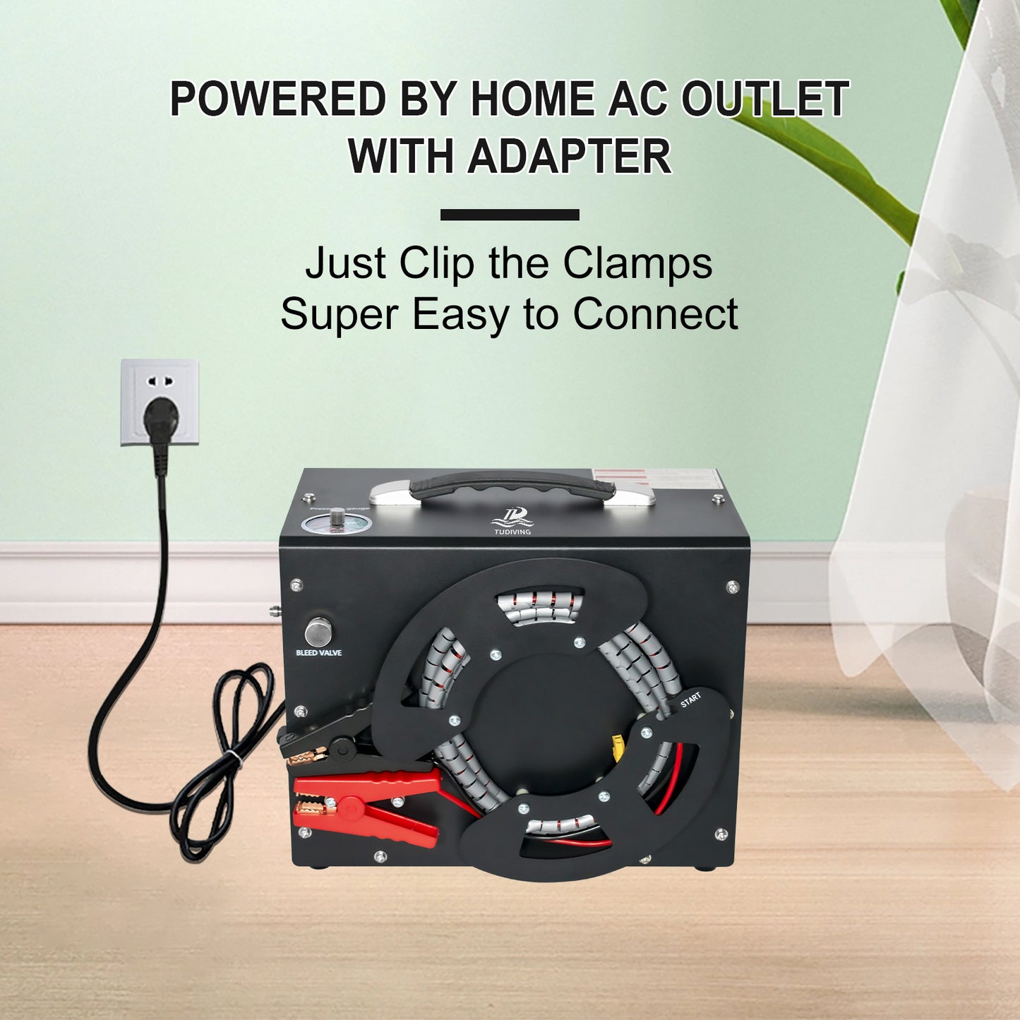 TUDIVING-Portable Pcp Air Compressor,4500Psi/30Mpa High Pressure Air Compressor Paintball Scuba Tank Compressor HPA Pump Fill Station Auto-Stop,Unique Vertical+Wire Spool Design 110V-220V(TXES062)