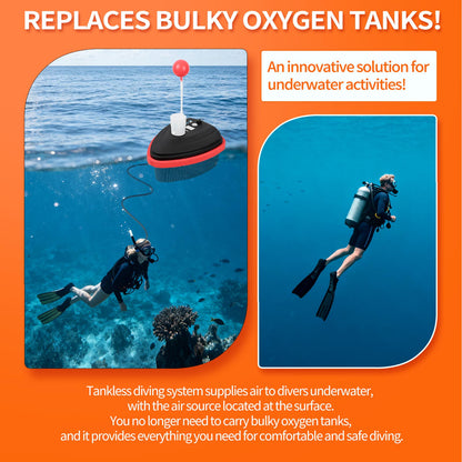 Scuba Diving Ventilator, Support 2 Divers 7-10 H Tankless Diving System, Max Depth 59 ft, Portable Rechargeable Scuba Diving Tank, Waterproof