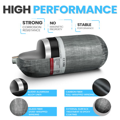 TUDIVING-4500Psi Scuba Diving Tank,12L Carbon Fiber Dive Tank,732 Cu in Diving Tank,High Pressure Composite Cylinder for Scuba Diving Rescue