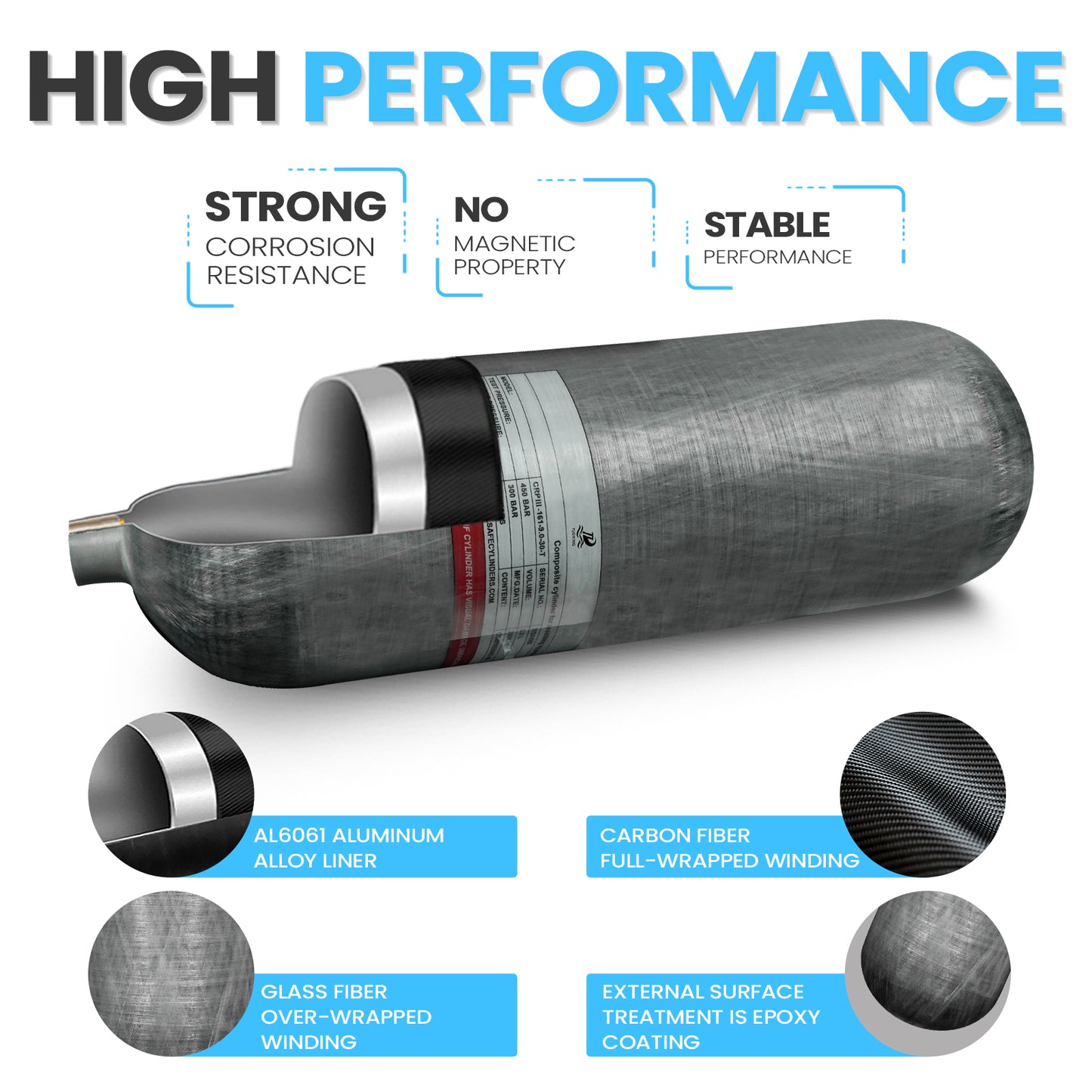 TUDIVING-4500Psi Scuba Diving Tank,9L Carbon Fiber Scuba Tank with Diving Valve,549 Cu in 9000CC High Pressure Composite Cylinder