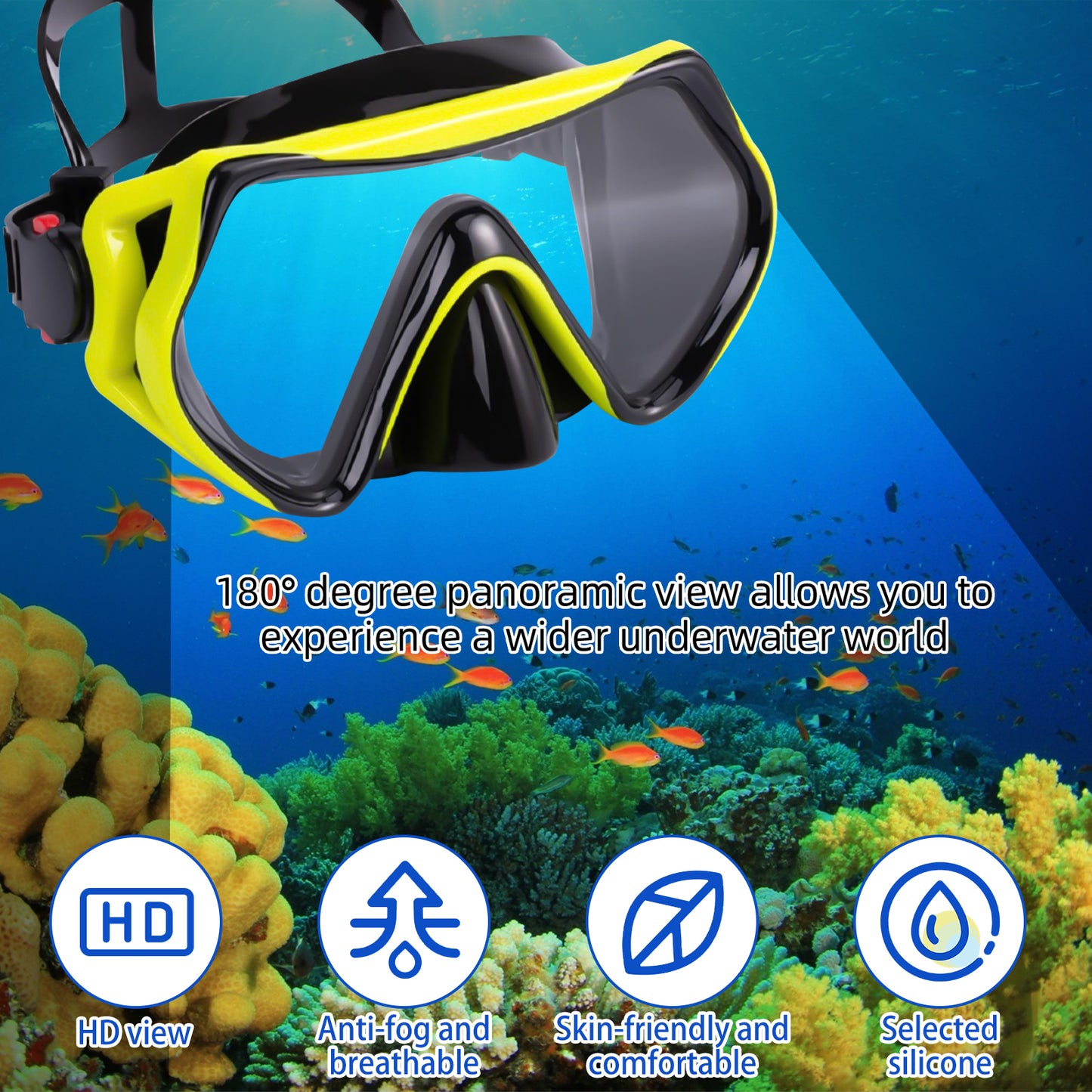 TUDIVING Diving Snorkel, Mask Set Adult,Anti-Fog Panoramic View Mask Scuba Gear,Goggles Swimming Adult for Snorkeling Scuba Diving Swimming Travel