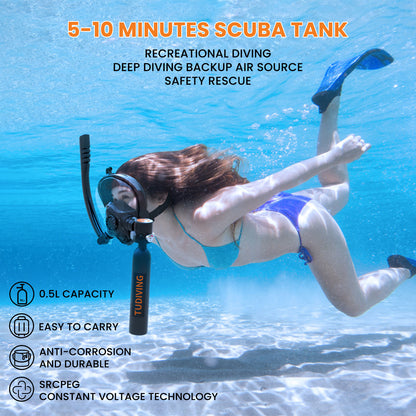 TUDIVING-0.5L Scuba Diving Tank Set,Mini Oxygen Cylinder with Full Face Snorkel Mask,Portable Travel Diving Kit(Black)