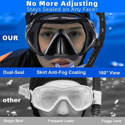TUDIVING Adult Snorkel and Mask Set, Snorkeling Combo with Mask and Snorkel, Yellow