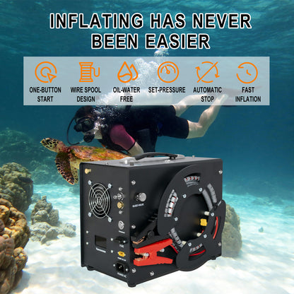 TUDIVING-Portable Pcp Air Compressor,4500Psi/30Mpa High Pressure Air Compressor Paintball Scuba Tank Compressor HPA Pump Fill Station Auto-Stop,Unique Vertical+Wire Spool Design 110V-220V(TXES062)