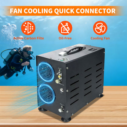 TUDIVING-4500Psi/300Bar Diving High Pressure Compressor,800W Dual-Cylinder PCP Air Compressor,Auto Stop,Scuba Compressorfor Fill a 2L Diving Tank