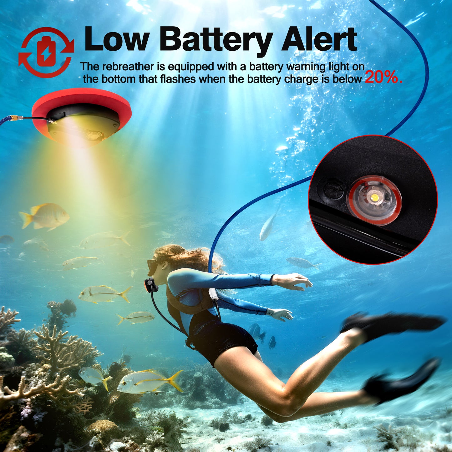 Scuba Diving Ventilator, 3.5 H Tankless Diving System, Max Depth 39.4 ft, Portable Rechargeable Scuba Diving Tank, Waterproof