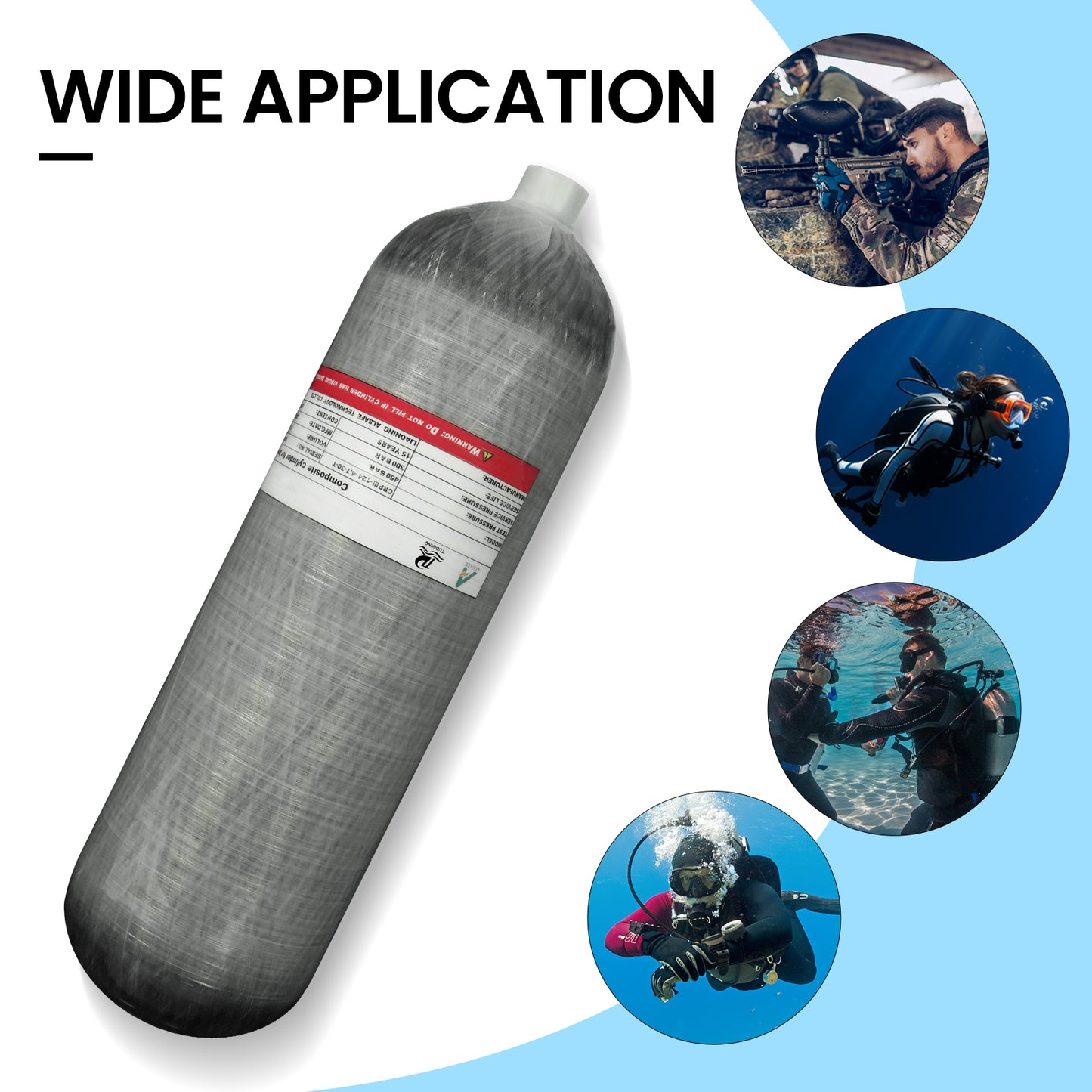 TUDIVING-4.7L 4500Psi Carbon Fiber Cylinder High Pressure Tank,286 Cu in Diving Tank,Deep Dive Gas Cylinder,HPA Cylinder Pcp Air Tank M18*1.5