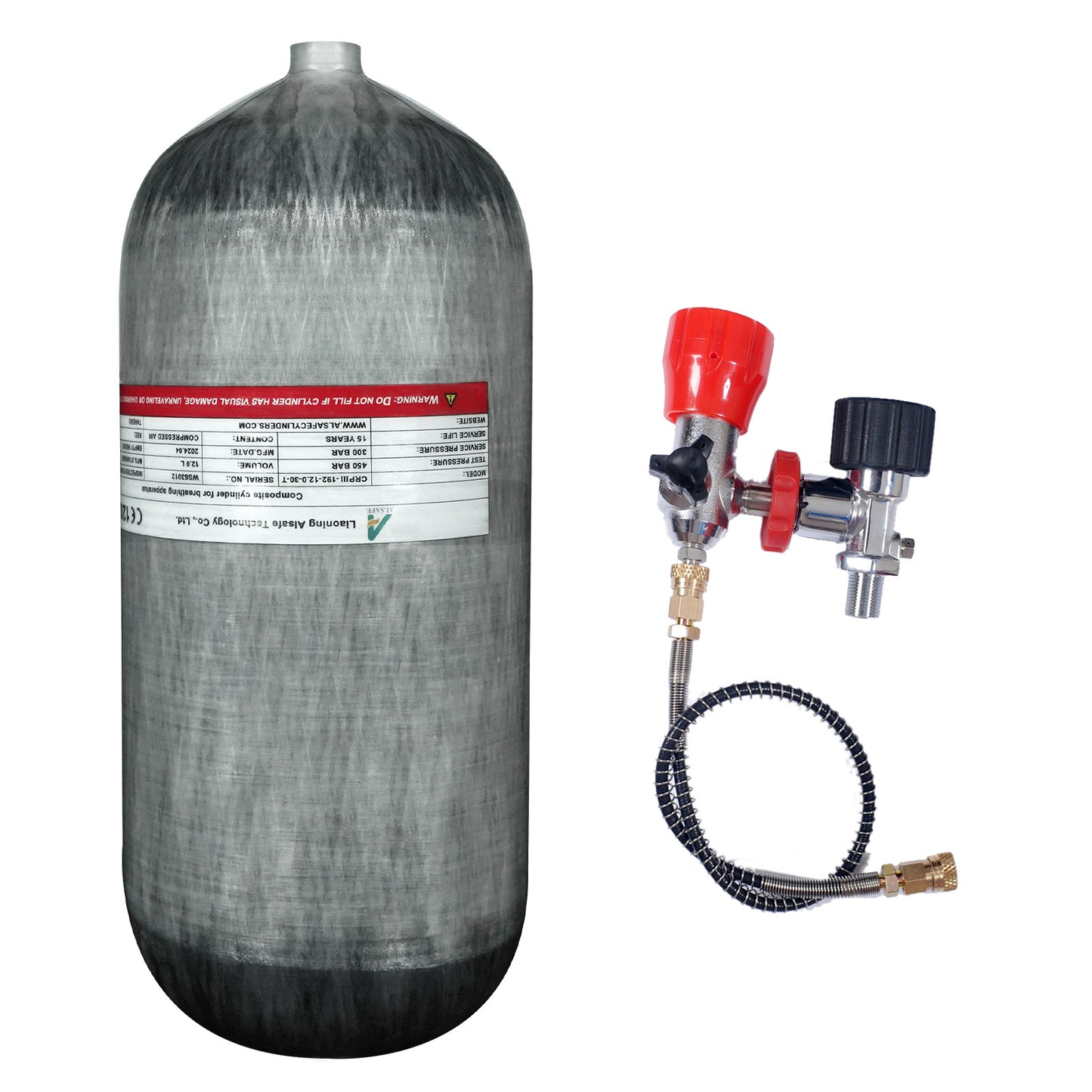 TUDIVING-4500Psi Scuba Diving Tank,12L Carbon Fiber Scuba Tank with DIN Valve,732 Cu in Deep Dive Gas Cylinder,High Pressure Composite Cylinder