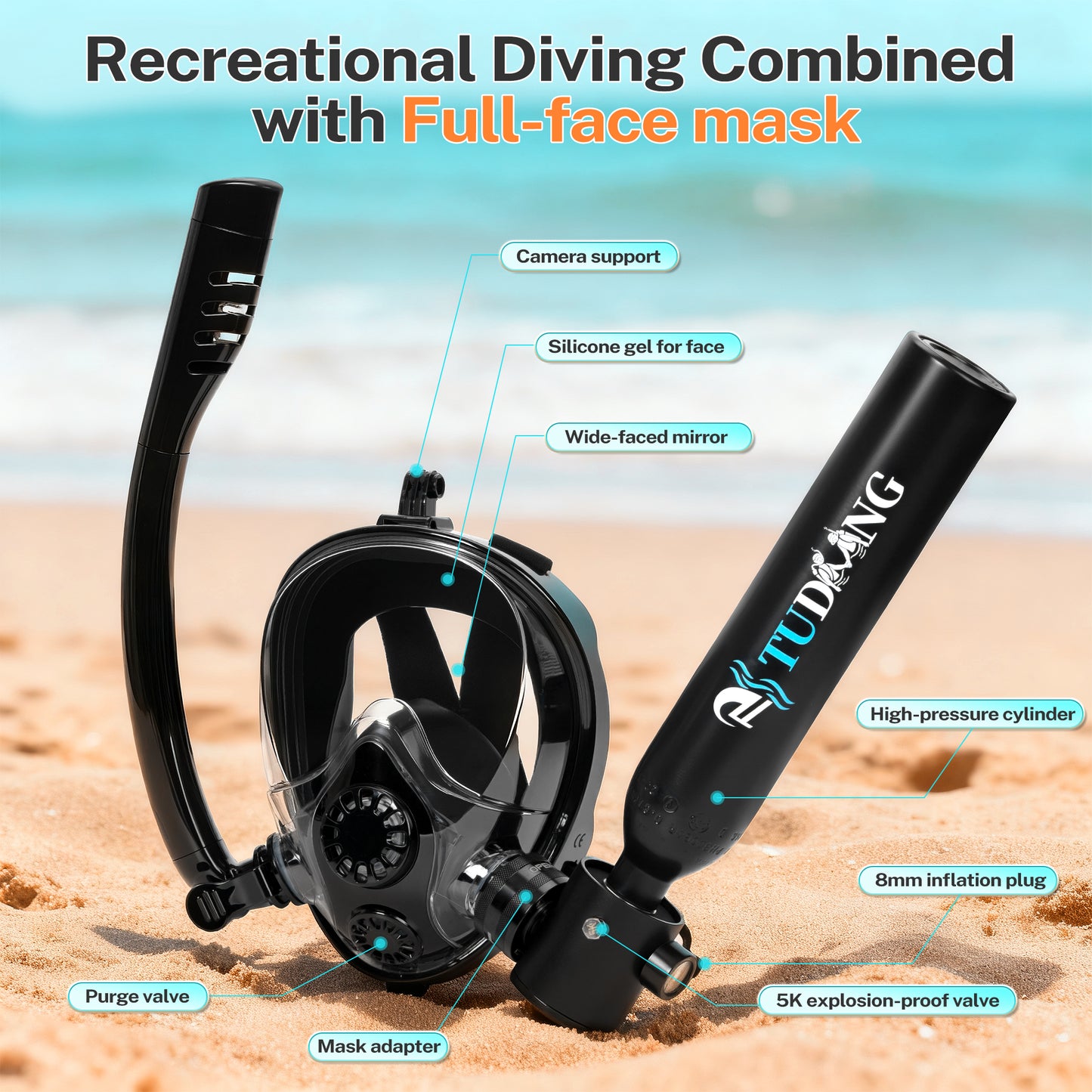TUDIVING-0.5L Portable Scuba Tank,Lung Tank Kits with Air Compressor,Support 6-10 Minutes Underwater Breathe,Reusable Mini Diving Cylinders (Diving Tank with Compressor)