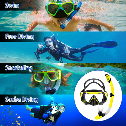 TUDIVING Diving Snorkel, Mask Set Adult,Anti-Fog Panoramic View Mask Scuba Gear,Goggles Swimming Adult for Snorkeling Scuba Diving Swimming Travel