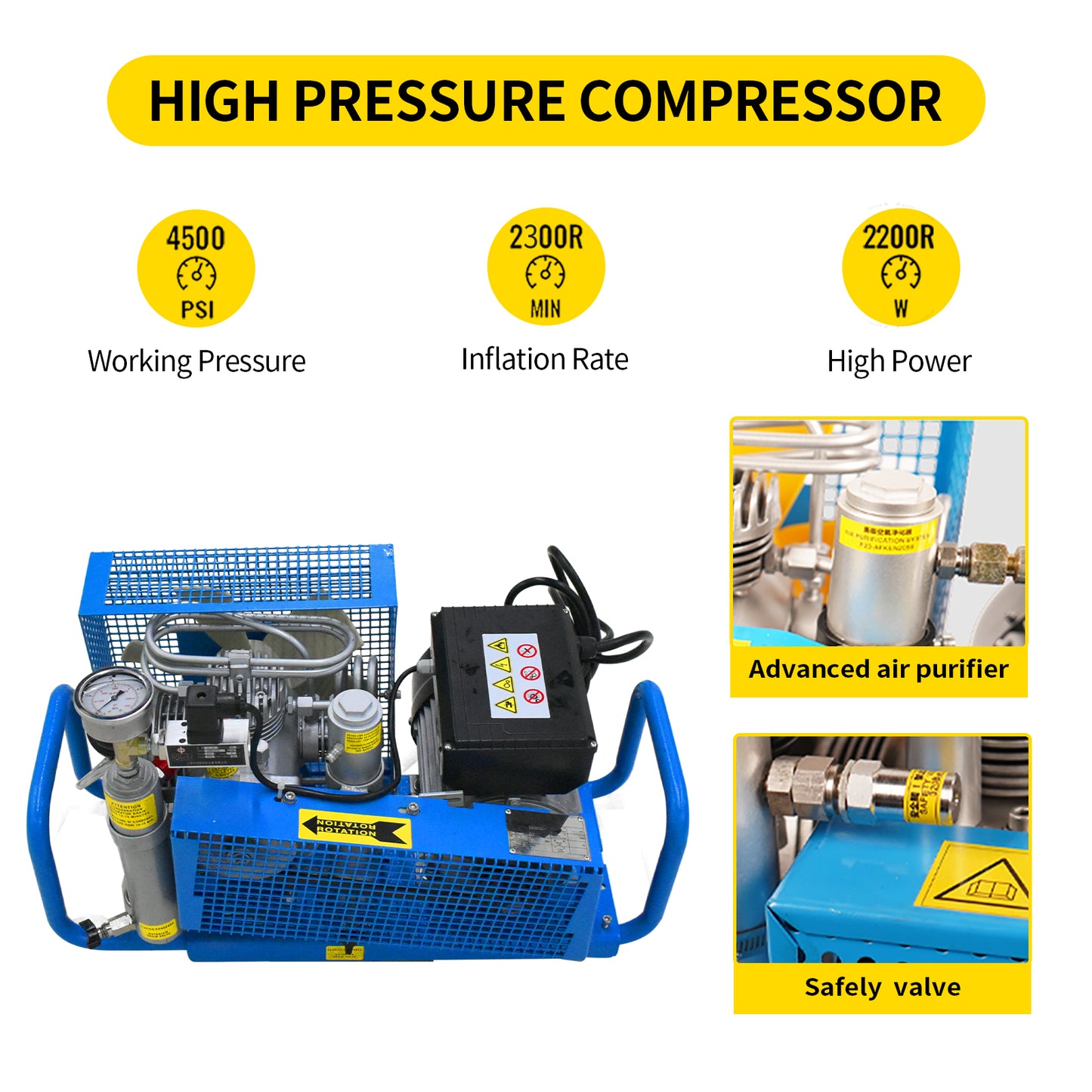 TUDIVING-4500Psi/300Bar/30Mpa Diving Air Compressor, Pcp Air Compressor, High Pressure Pump,High Pressure Diving Compressor for Filling Diving Tank/PCP Rifle/Paintball Air Gun