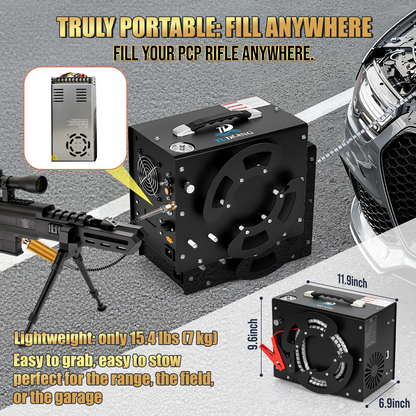 TUDIVING 4500 PSI PCP Air Compressor, Auto-Stop Portable Air Pump, 12V DC/110V AC with Built-in Converter for PCP Air Rifles