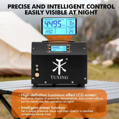 TUDIVING 4500 PSI PCP Air Compressor, 12V DC/110V AC Portable Oil-Free High-Pressure Air Pump with LCD Display and Auto Stop
