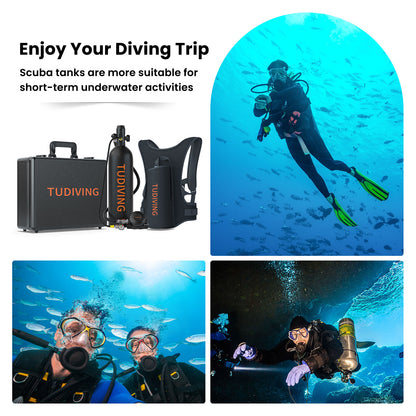 TUDIVING-2L Mini Scuba Diving Tank Support 30-45 Minutes Breath,Portable Scuba Diving Cylinder,Refillable Scuba Tank with Pump for Diving Entertainment/Underwater Work