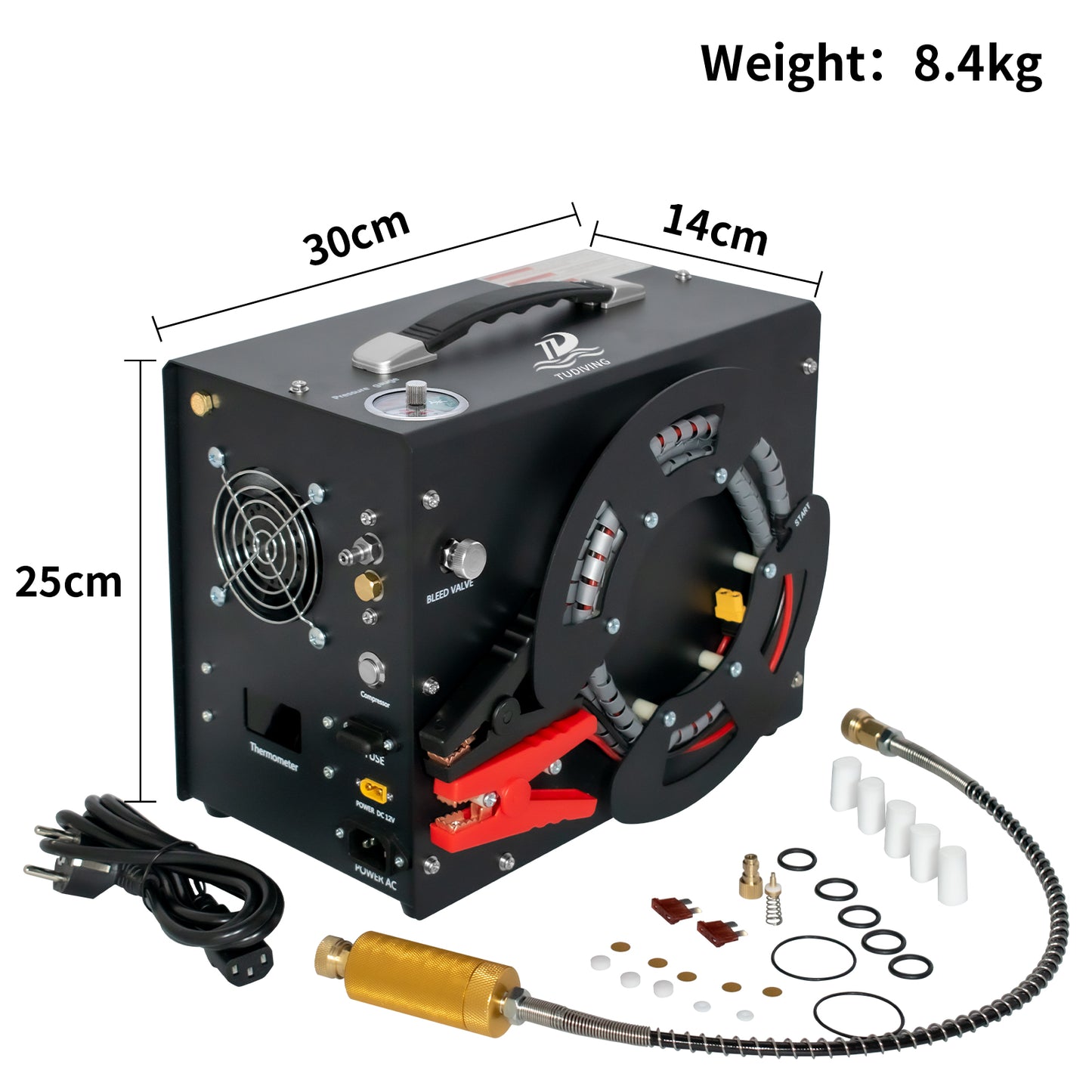 TUDIVING-Portable Pcp Air Compressor,4500Psi/30Mpa High Pressure Air Compressor Paintball Scuba Tank Compressor HPA Pump Fill Station Auto-Stop,Unique Vertical+Wire Spool Design 110V-220V(TXES062)