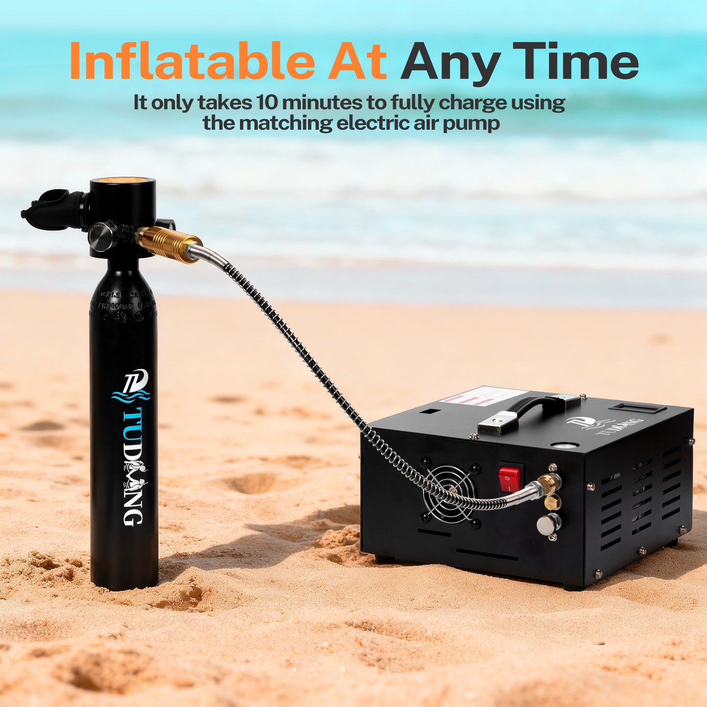 TUDIVING-0.5L Portable Scuba Tank,Lung Tank Kits with Air Compressor,Support 6-10 Minutes Underwater Breathe,Reusable Mini Diving Cylinders (Diving Tank with Compressor)