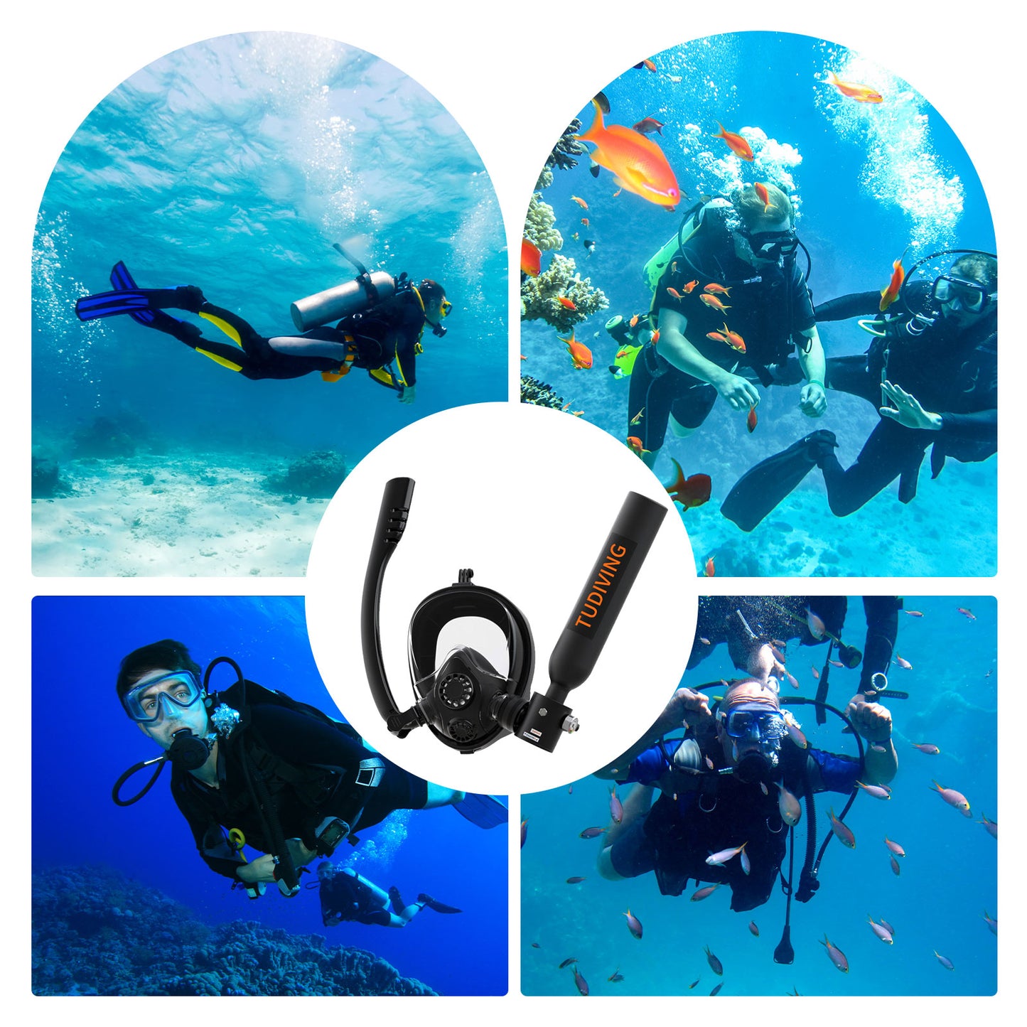 TUDIVING-0.5L Scuba Diving Tank Set,Mini Oxygen Cylinder with Full Face Snorkel Mask,Portable Travel Diving Kit(Black)