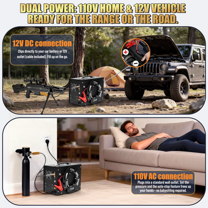 TUDIVING 4500 PSI PCP Air Compressor, Auto-Stop Portable Air Pump, 12V DC/110V AC with Built-in Converter for PCP Air Rifles