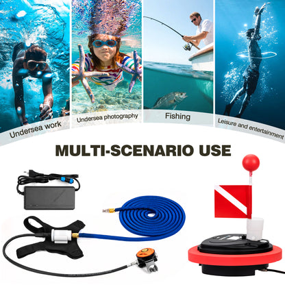 Scuba Diving Ventilator, 5 H Tankless Diving System, Max Depth 39.4 ft, Portable Rechargeable Scuba Diving Tank, Waterproof