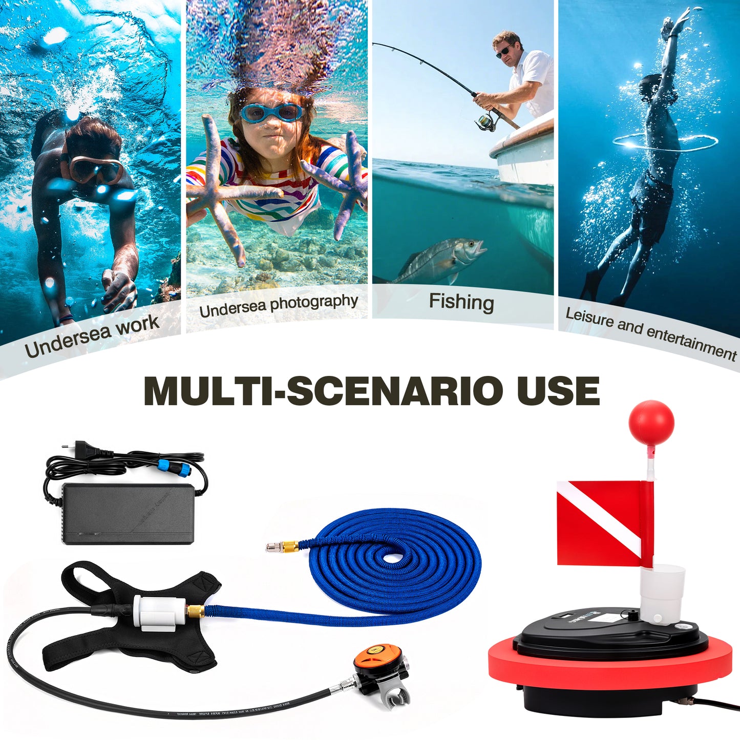 Scuba Diving Ventilator, 3.5 H Tankless Diving System, Max Depth 39.4 ft, Portable Rechargeable Scuba Diving Tank, Waterproof