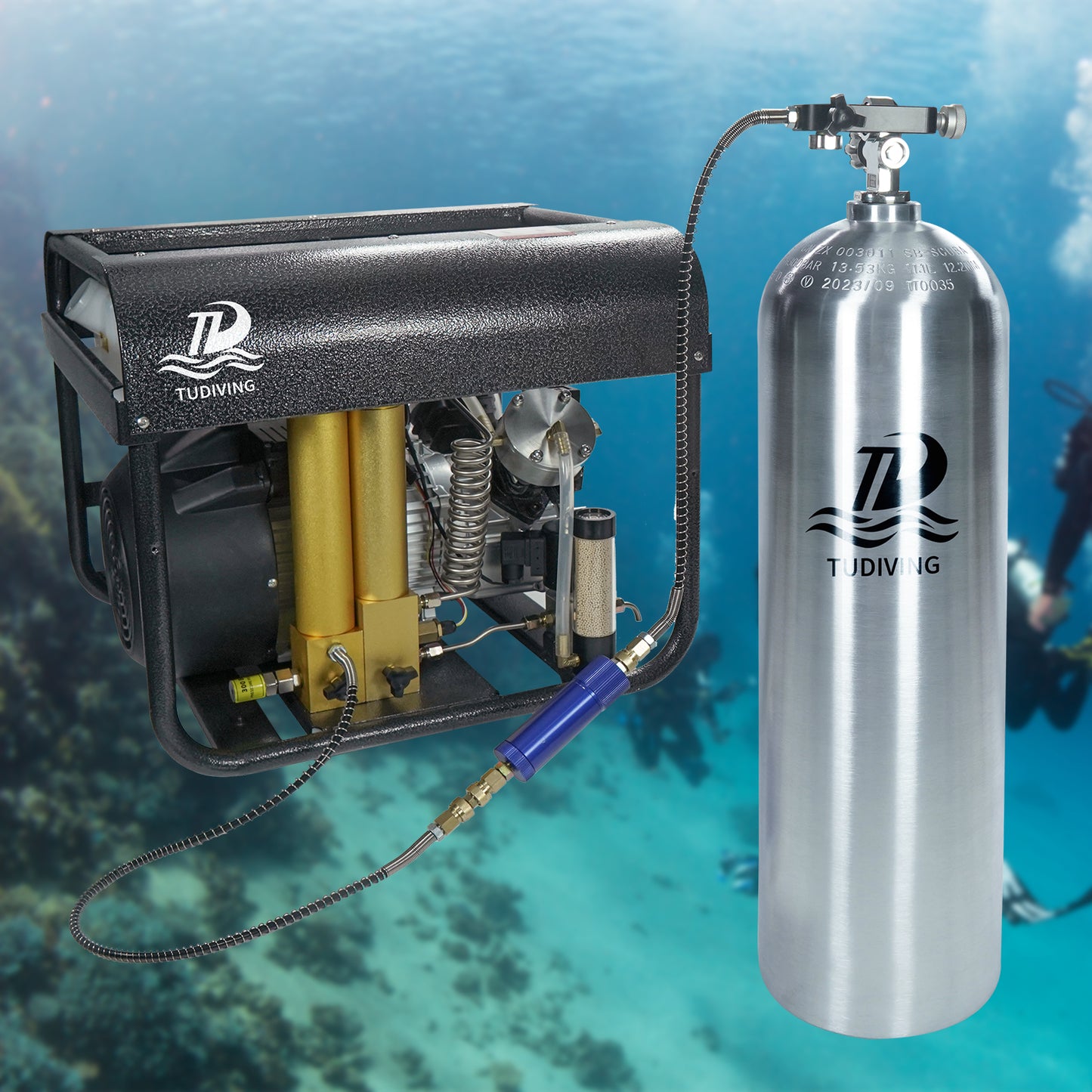 TUDIVING-11.1L Scuba Diving Tank,80CF Aluminum Diving Cylinder,4500psi Pcp Air Tank,Diving Bottle with Inflation Valve
