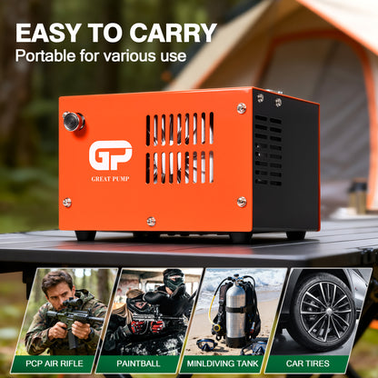 PCP Air Compressor,4500Psi/30Mpa, Water/Oil-Free, One Button Start, Powered by Car 12V DC or Home 110V AC