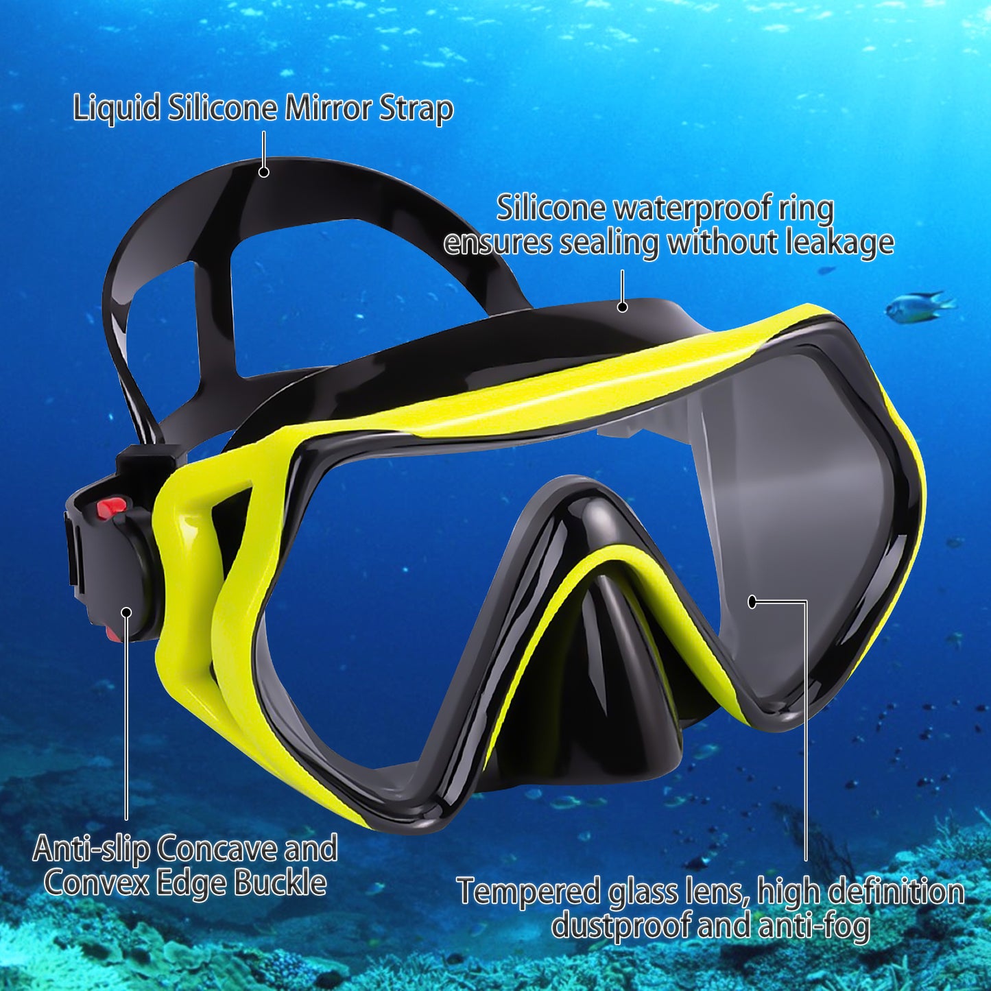 TUDIVING Diving Snorkel, Mask Set Adult,Anti-Fog Panoramic View Mask Scuba Gear,Goggles Swimming Adult for Snorkeling Scuba Diving Swimming Travel