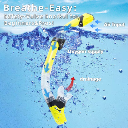 TUDIVING Adult Snorkel and Mask Set, Snorkeling Combo with Mask and Snorkel, Yellow