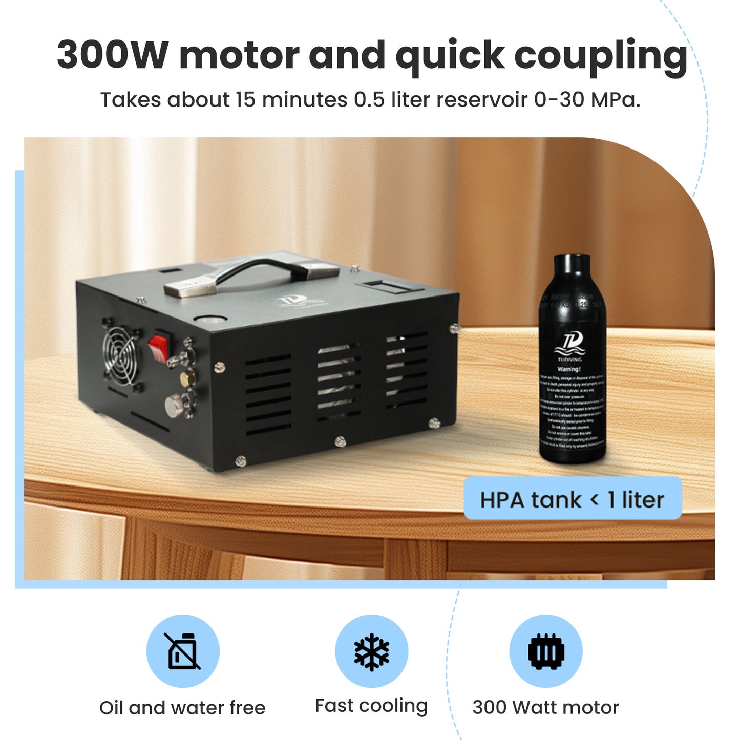 TUDIVING-4500Psi Portable PCP Air Compressor,High Pressure Car Pump with 12V Power Adapter,Scuba Tank Compressor for Diving Tank/PCP Air Rifle 110V-220V(TXES061)