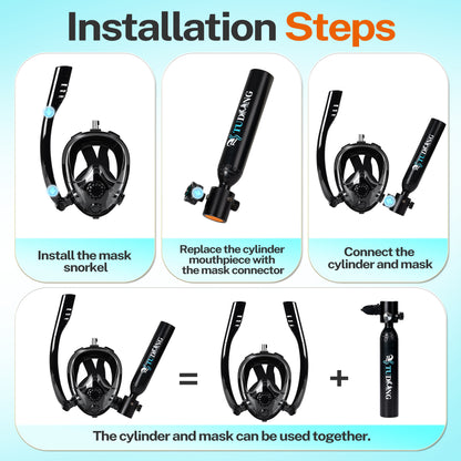 TUDIVING-0.5L Portable Scuba Tank,Lung Tank Kits with Air Compressor,Support 6-10 Minutes Underwater Breathe,Reusable Mini Diving Cylinders (Diving Tank with Compressor)