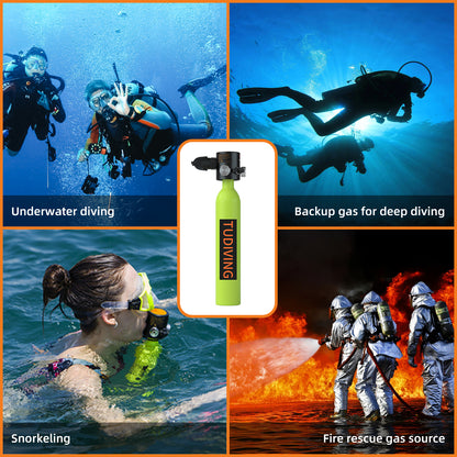 TUDIVING-0.5L Mini Scuba Tank,Reusable Dive Portable Lungs,Support 5-10 Minutes Underwater Breathing Lung Tank