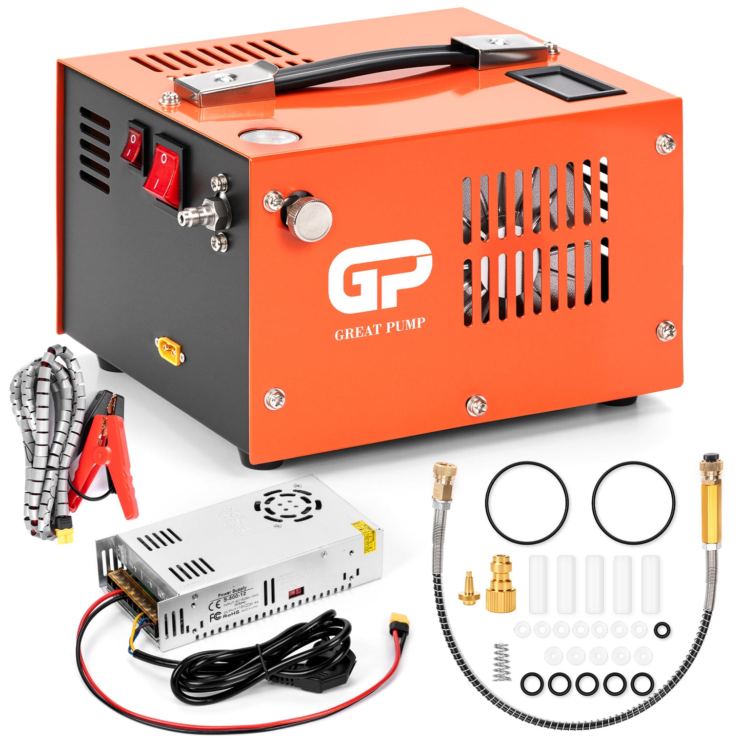 PCP Air Compressor,4500Psi/30Mpa, Water/Oil-Free, One Button Start, Powered by Car 12V DC or Home 110V AC