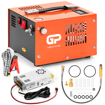 PCP Air Compressor,4500Psi/30Mpa, Water/Oil-Free, One Button Start, Powered by Car 12V DC or Home 110V AC