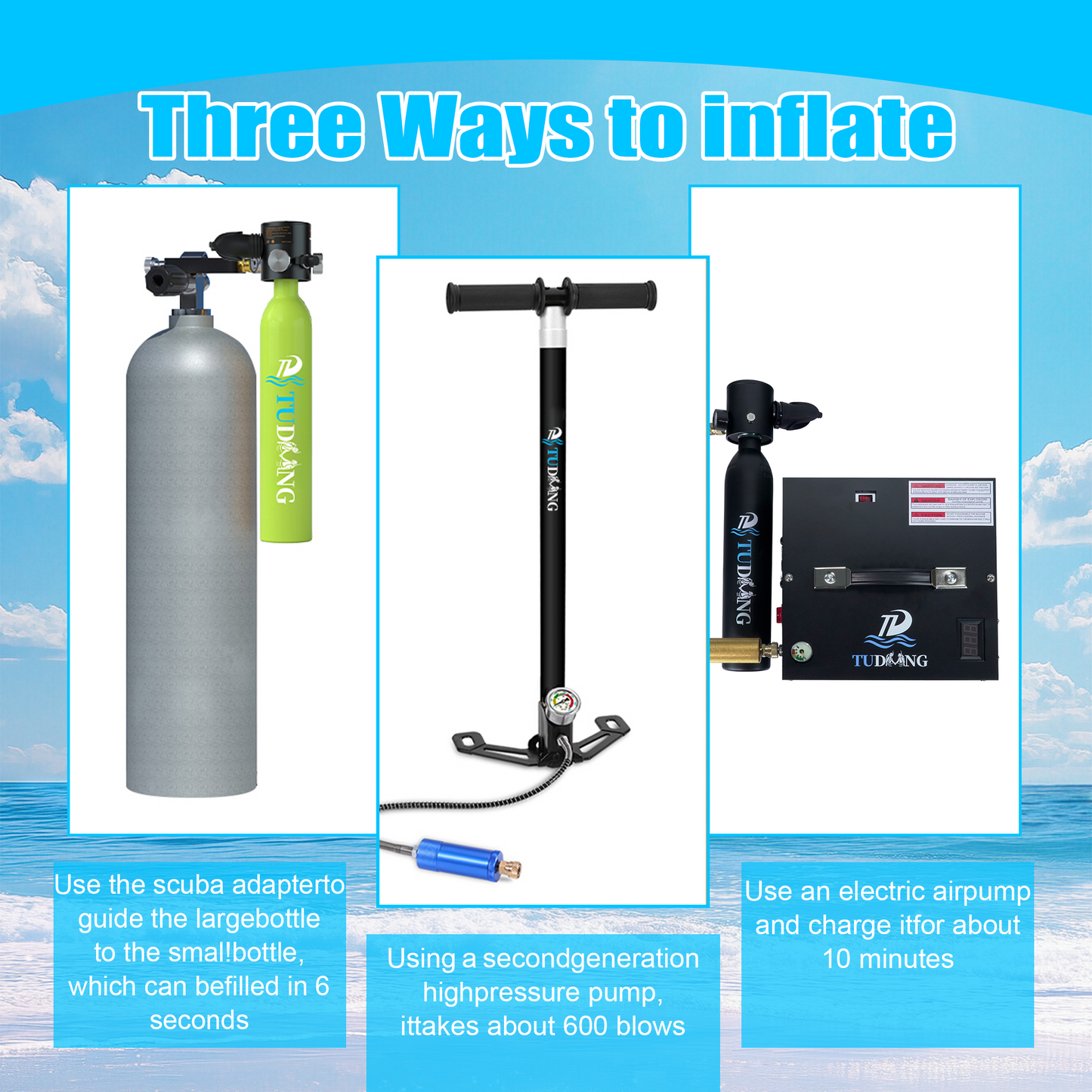 TUDIVING-0.5L Scuba Diving Tank Set,Mini Oxygen Cylinder with Full Face Snorkel Mask,Portable Travel Diving Kit(Black)