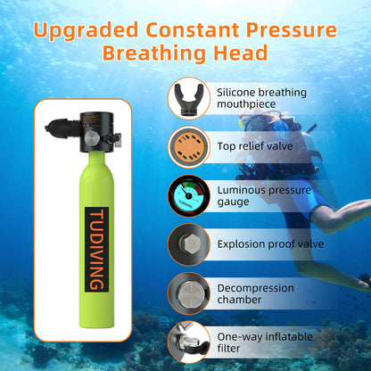 TUDIVING-0.5L Mini Scuba Tank,Reusable Dive Portable Lungs with Manual Air Pump,Scuba Lung Tank Support 5-10 Minutes Underwater Breathing