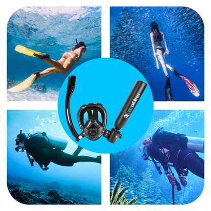 TUDIVING-0.5L Scuba Diving Tank Set,Mini Oxygen Cylinder with Full Face Snorkel Mask,Portable Travel Diving Kit(Black)