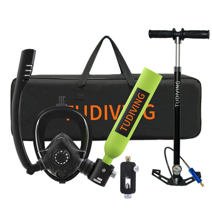 TUDIVING-0.5L Scuba Diving Tank Set,Mini Oxygen Cylinder with Full Face Snorkel Mask,Portable Travel Diving Kit（Green）