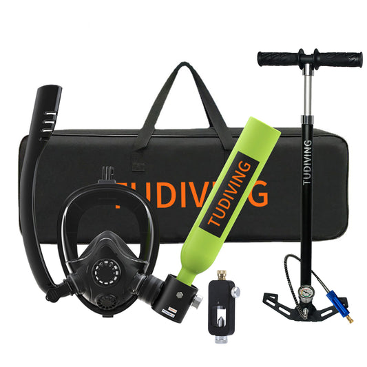 TUDIVING-0.5L Scuba Diving Tank Set,Mini Oxygen Cylinder with Full Face Snorkel Mask,Portable Travel Diving Kit（Green）