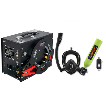 TUDIVING-0.5L Scuba Diving Tank Set,Mini Oxygen Cylinder with Full Face Snorkel Mask,Portable Travel Diving Kit with Air Compressor