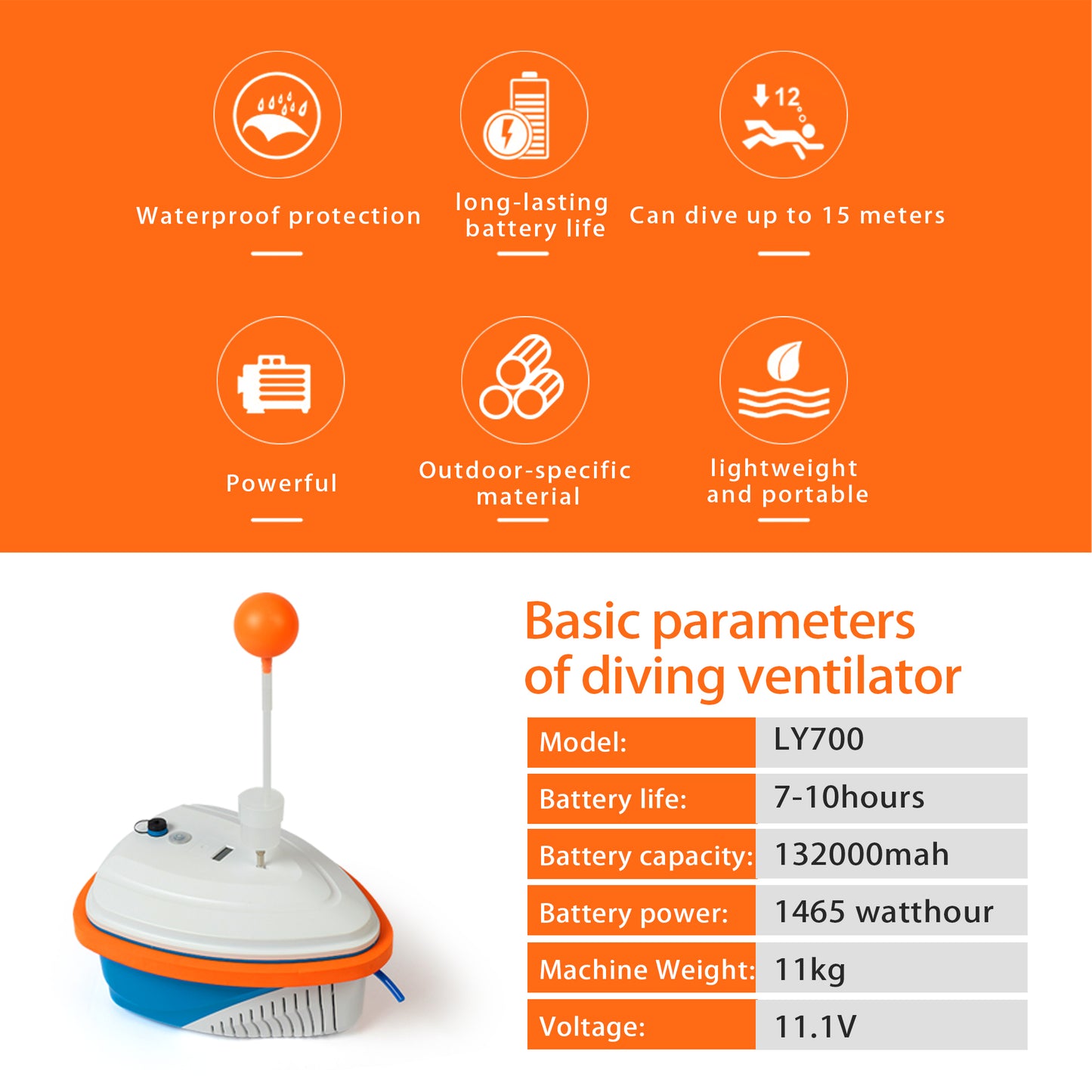 TUDIVING-Upgraded Scuba Diving Ventilator,Waterproof Portable Rechargeable Scuba Diving Tank with Breathing Regulator Scuba Diving Gear