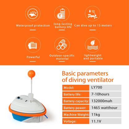 TUDIVING-Upgraded Scuba Diving Ventilator,Waterproof Portable Rechargeable Scuba Diving Tank with Breathing Regulator Scuba Diving Gear