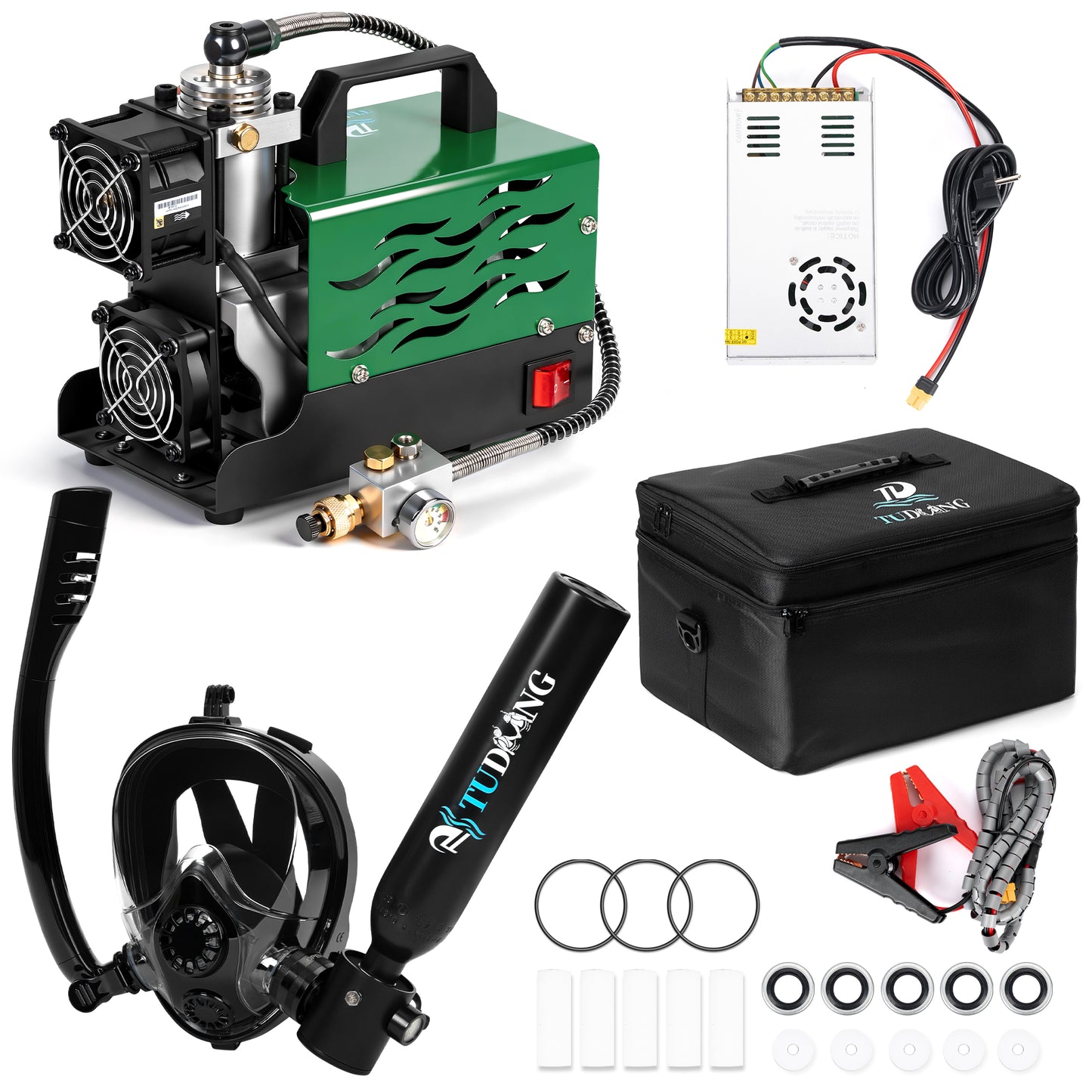 TUDIVING Mini Scuba Tank Kits with PCP Air Compressor, 0.5L Portable Small Diving Tank with Snorkel Mask for Snorkeling