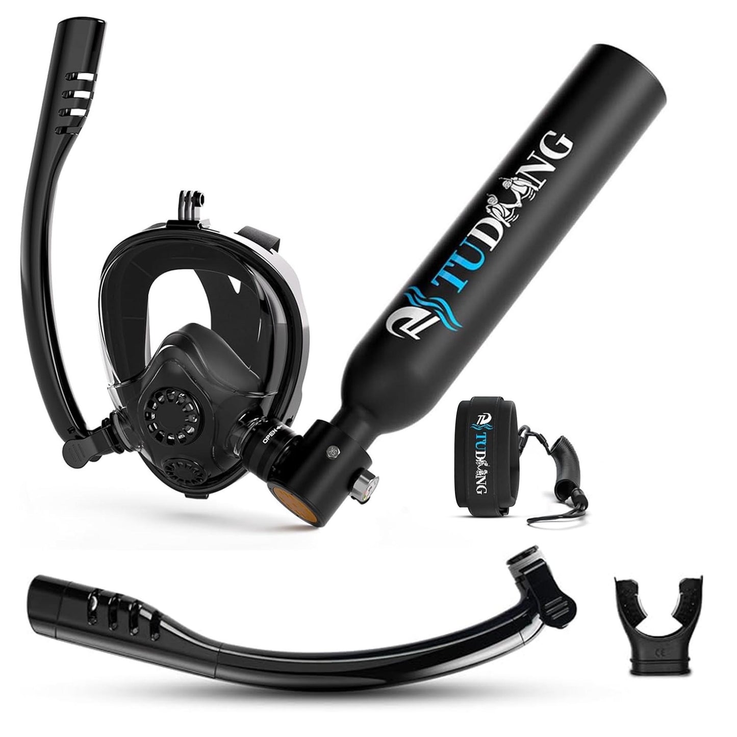 TUDIVING 0.5L Mini Scuba Tank with Snorkel Mask, Portable Diving Air Tank Kit for Recreational Snorkeling and Shallow Diving