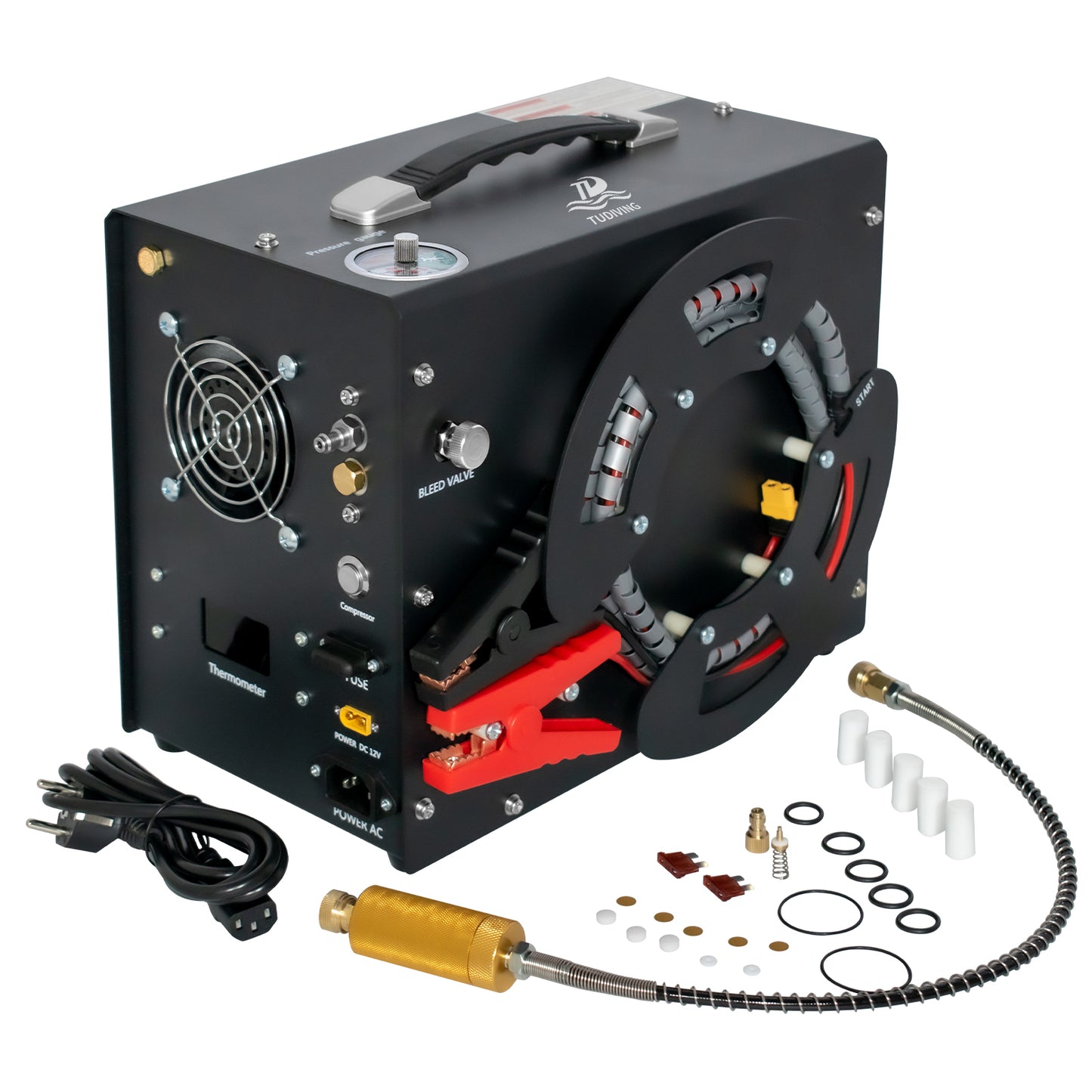 TUDIVING-Portable Pcp Air Compressor,4500Psi/30Mpa High Pressure Air Compressor Paintball Scuba Tank Compressor HPA Pump Fill Station Auto-Stop,Unique Vertical+Wire Spool Design 110V-220V(TXES062)